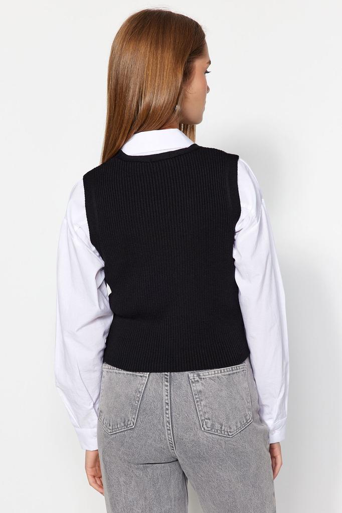 Women's Fashion Stylish Sweater Black Premium Yarn Special Yarn V-Neck Knitwear Vest