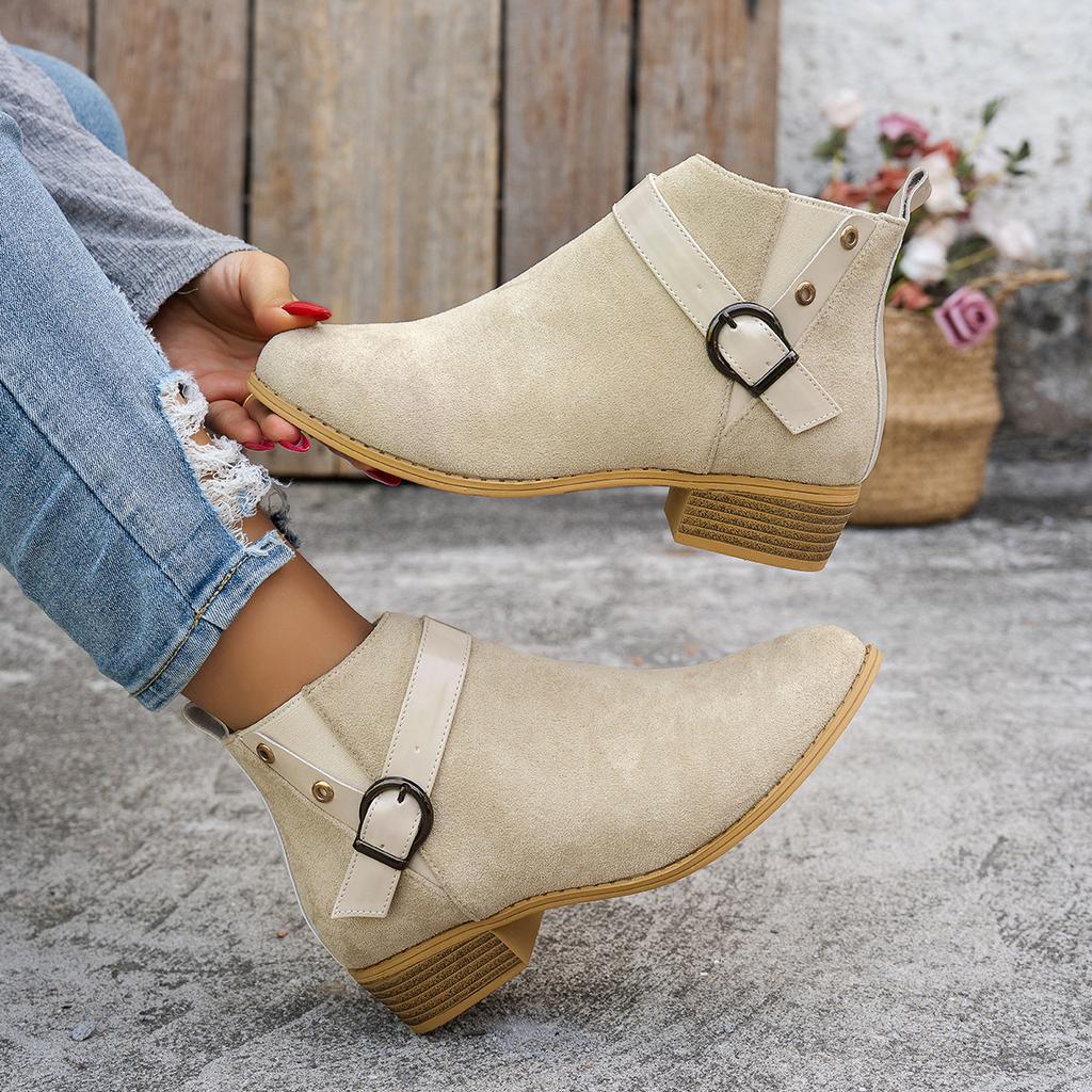 Shoes for Women Plus Size 36-43 Autumn Winter Platform Buckle Strap Pointed Toe Non-slip Ankle Boots Warm Fashion Ankle Bootie
