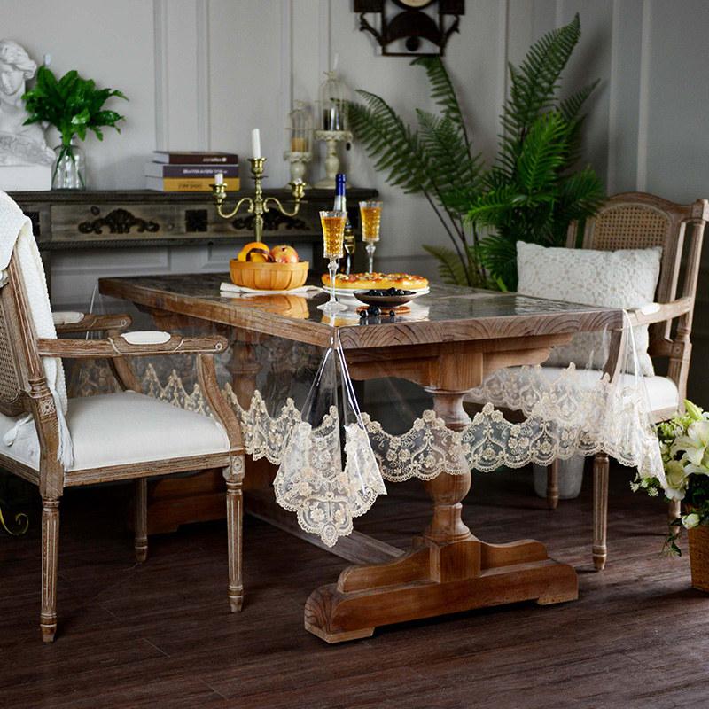 Soft Glass Transparent Dining Rectangular Tablecloth Pvc Waterproof Birthday Coffee Table Cover Party Embroidery Lace Decoration