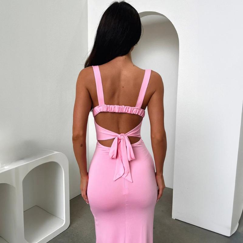 Европейское и американское летнее сексуальное однотонное облегающее платье без рукавов с разрезом на спине