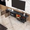 200cm TV Cabinet with Black Marble Look, Dark Wood Grain Doors, Adjustable LED Lighting, Two Doors and Two Drawers, Suitable for Robot Vacuum Cleaners