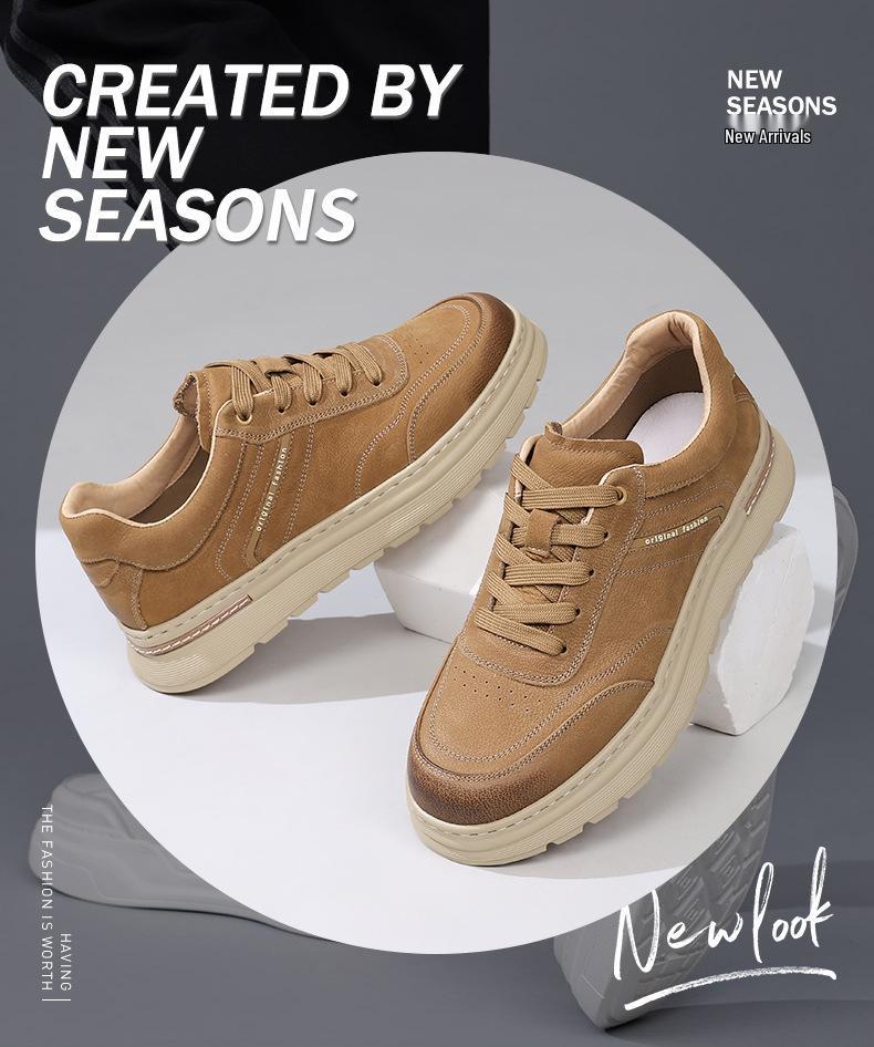 Men's Trendy Retro Leather Skate Shoes - Autumn Collection: Thick-Soled Casual Work Footwear 2503.