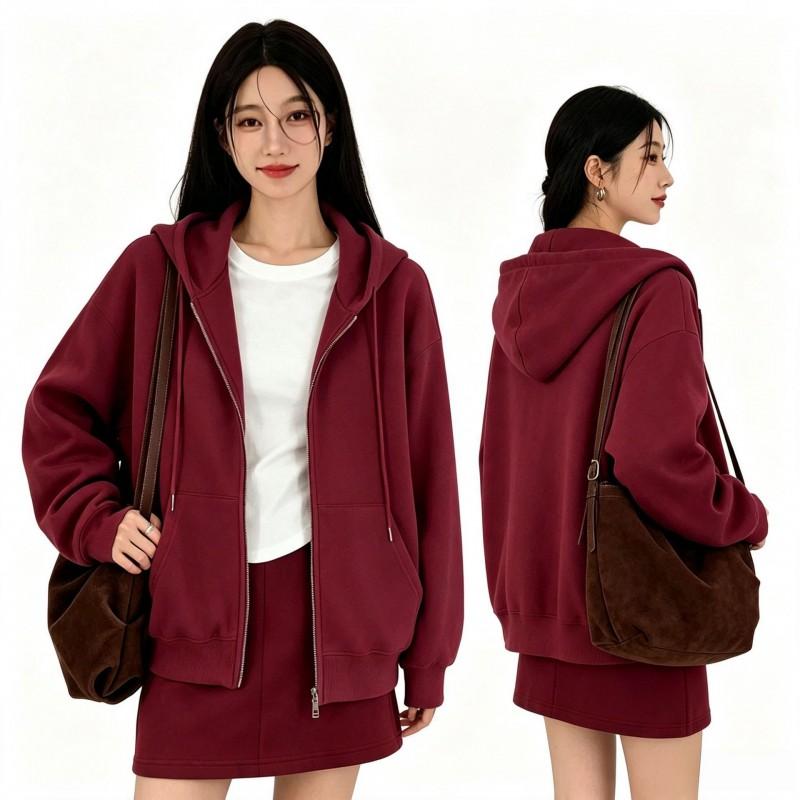Womens Oversized Hooded Sweatshirt Lightweight Casual Korean Style Fall Pullover With Zipper