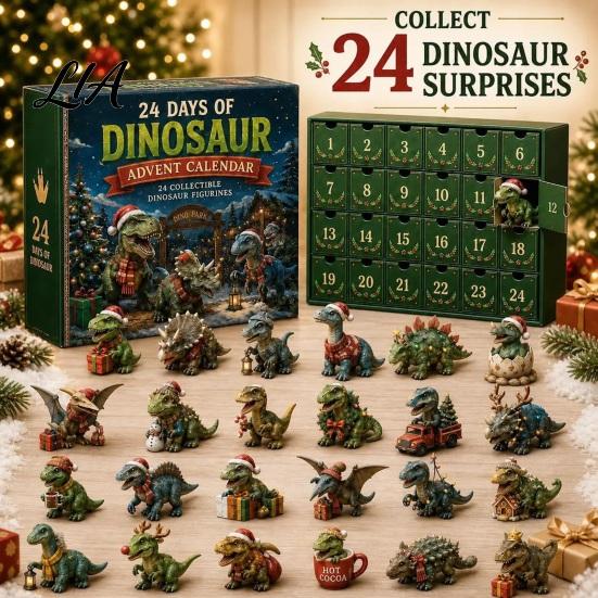 Creative Advent Calendar for Kids Dinosaur Calendar, 24Pcs Acrylic Ornament Set with Cute Educational Animal Figures Dino Figures, Christmas Countdown