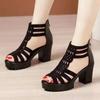 Fashion 2024 Brand Shoes for Women Plus Size Women's Sandals Fashion Zip Office and Career New Crystal Peep Toe Round Toe Heeled Sandals
