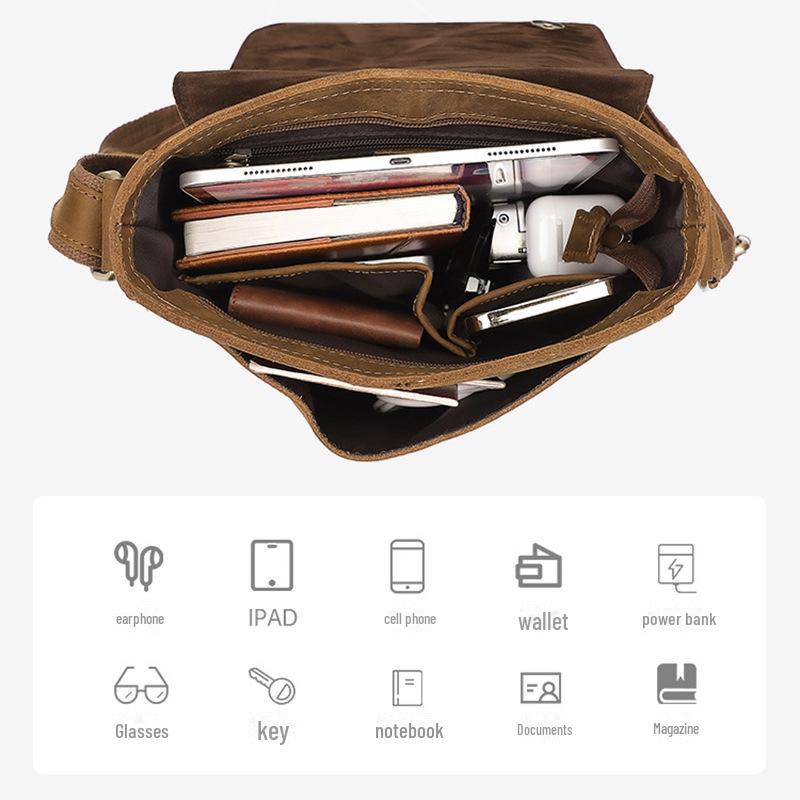 Jiamida 2024 Мужская популярная европейская и американская сумка-мессенджер - кожаная сумка через плечо Crazy Horse