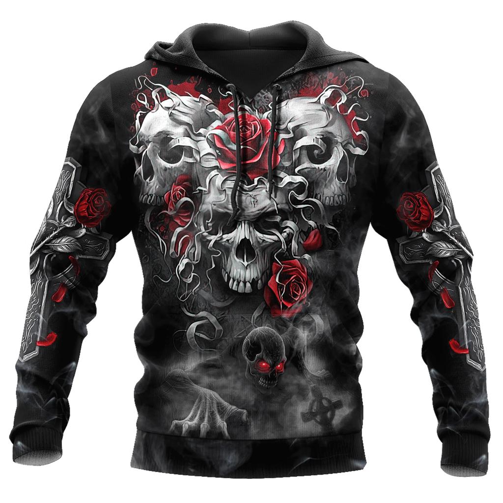 Spring Autumn Men's Hoodie Skull Graphics 3D Print Tops Fashion Unisex Sweatshirt Hip Hop Oversized Casual Clothing
