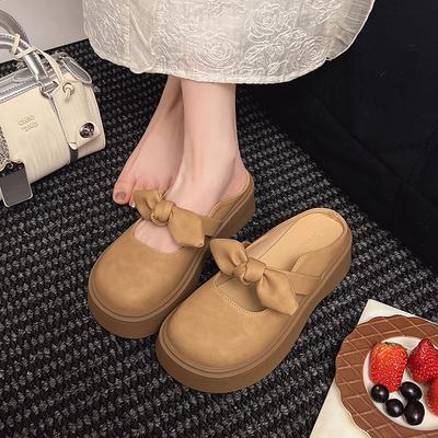 Полушлепанцы с толстой подошвой и бантом, женская уличная обувь, новинка весна-лето 2025, сандалии Мэри Джейн на одном ремешке