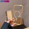 Модный прозрачный магнитный блестящий чехол-кошелек для карт для iPhone 12 13 14 15 16 17 Pro Max, противоударный корпус