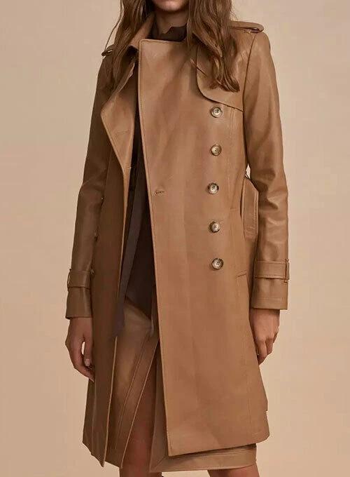 Trench Coat Formal Wear Design Handmade Stylish Genuine Lambskin Long Leather Women's