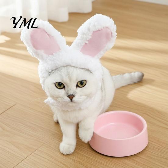 Fleece Animal Ear Cap Bunny Ears Cat Hat, Cute Pet Soft Plush Hat Comfortable Photo Prop with Rabbit for Cats Small Dogs Party Costume Fun Photos