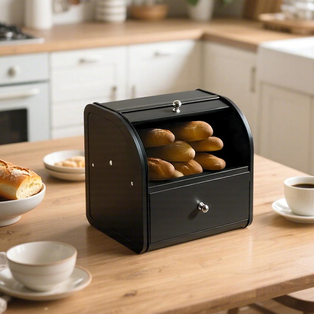 2-Tier Metal Bread Bin with Drawer, Large Desktop Storage Box for Bread and Pastry Baking Supplies,Kitchen Storage Accessories,Holiday/Birthday Gift