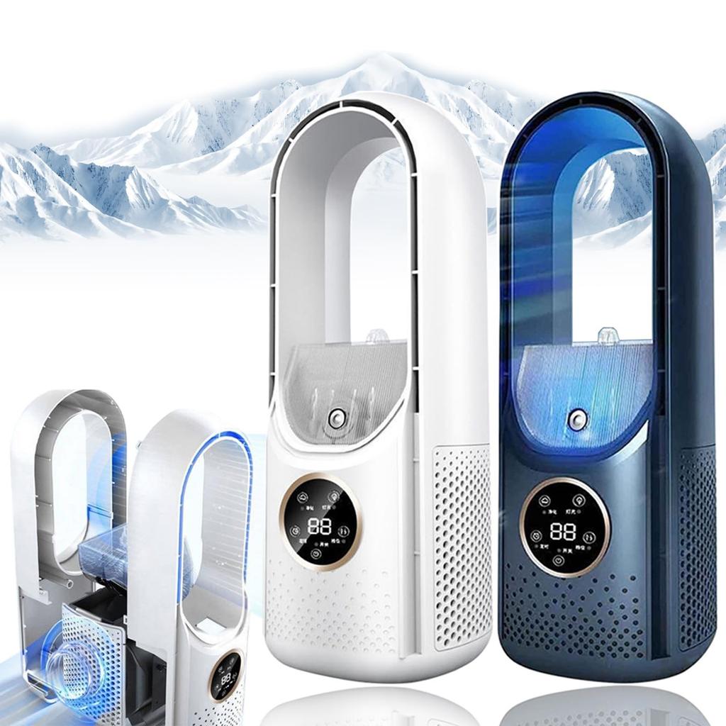 Bladeless Desk Fan, 2 In 1 Water Misting Fan Small Bladeless Fan With 6 Speed And Timer, USB Rechargeable Quiet Table Fan With And Color LED Light