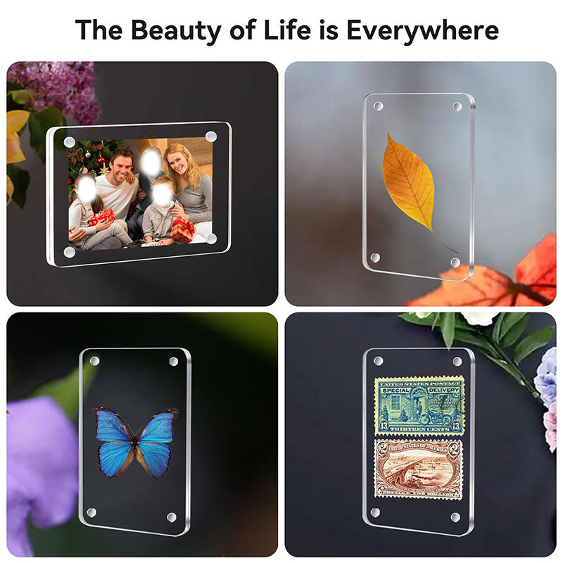 1/6Pcs Transparent Acrylic Photo Frames Universal Double Sided Magnetic Picture Frame Wall Mount for Home Decor Living Room Display Hold Family Photos