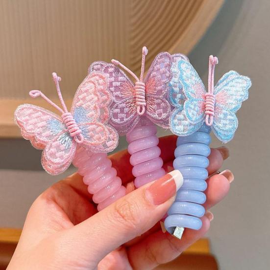 Детская резинка для волос с декором в виде бабочки, телефонный шнур, гладкий мультяшный дизайн, многоразовая