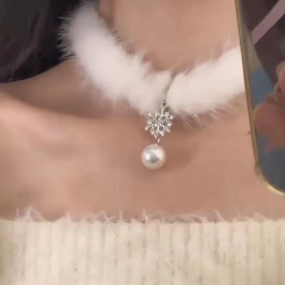 Плюшевое жемчужное ожерелье Сладкий воротник Новый чокер-снежинка Зима