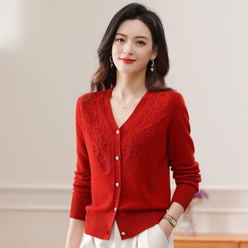 Women's Premium 100% Pure Wool V-Neck Short Cardigan
