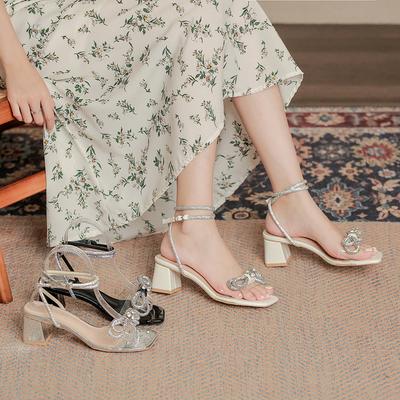 Босоножки на толстом каблуке со стразами, женская новая обувь, модный дизайн на среднем каблуке, туфли на высоком каблуке, фея jc