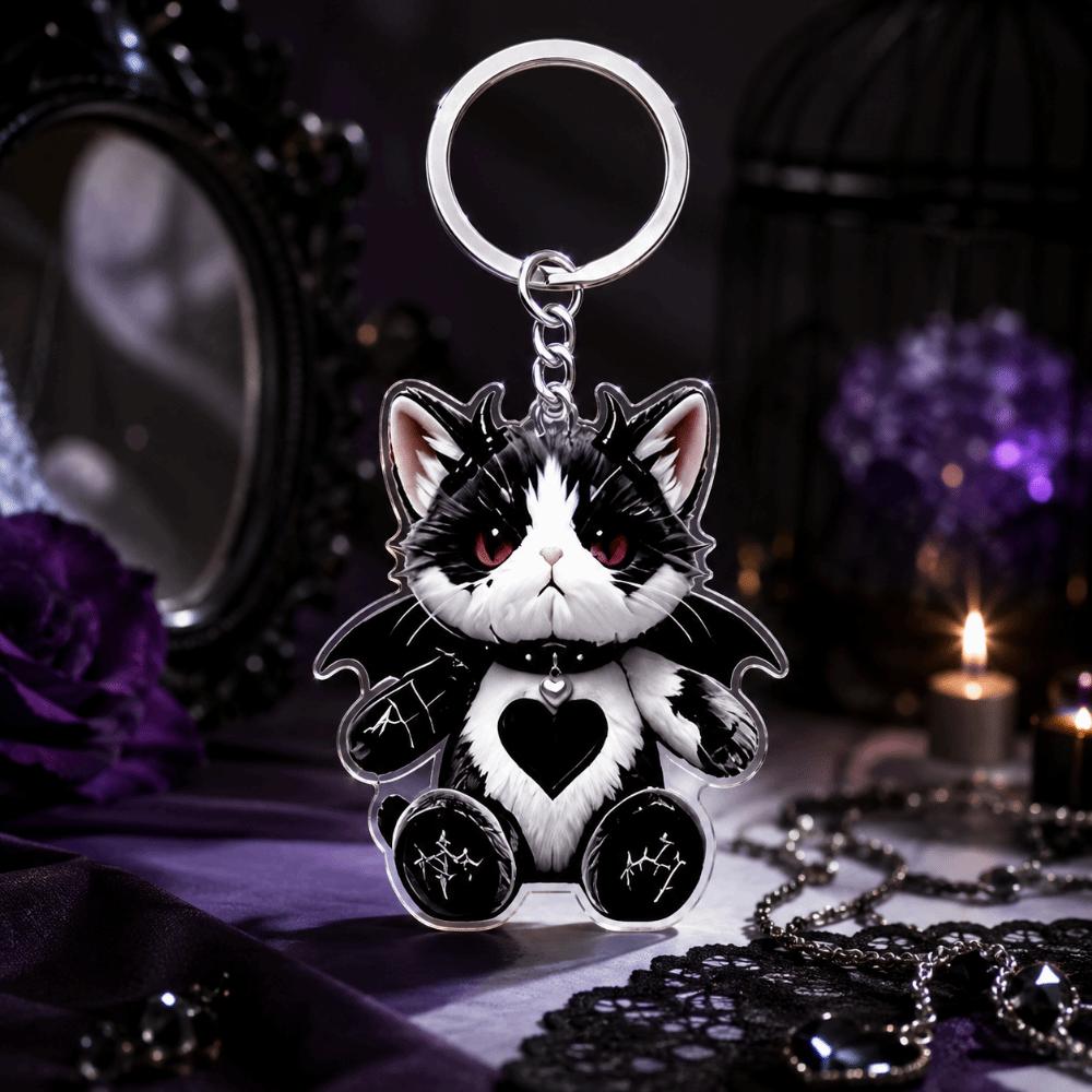Halloween Gothic Cat Keychain Acrylic Kitten Pendant Creative Wounded Cat Keychain  Bag Decoration