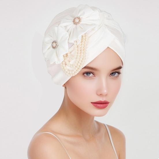 Женский платок на голову шляпа искусственный жемчуг цветочный декор тюрбан шляпа однотонный эластичный подходит по размеру повязка на голову шапочка для сна