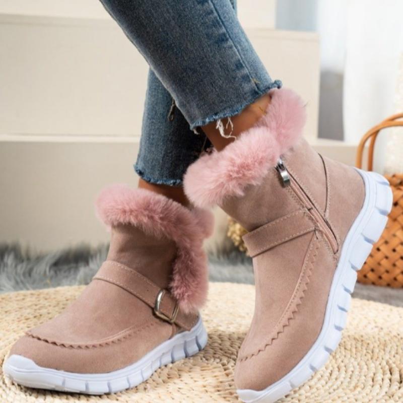 Short Plush Suede Ankle Boots Flats Gladiator Sport Ladies Botas Mujer Winter Women Fur Warm Chelsea Snow Boots Casual Shoes