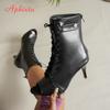 Aphixta Narrow Band Dec Women Peep Toe Ankle Boots 7cm High Heels Sexy Woman Shoes Lace Up Back Zipper Sandals Boot Ladies Shoes