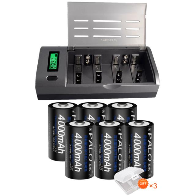 PALO Батарея размера C, 4000 мАч, аккумуляторная батарея LR14, 1,2 В, NI-MH, комплект зарядного устройства для ЖК-дисплея AA AAA, CD, 9 В, комплект зарядного устройства