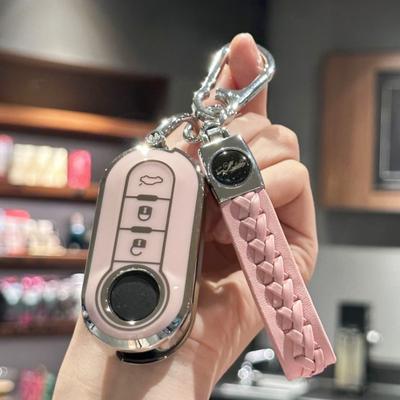 Чехол для ключа Girly с брелком для Fiat 500, чехол для ключа Boyue Bravo Iveco Olsen, защитный чехол для дистанционного ключа от автомобиля, розовый