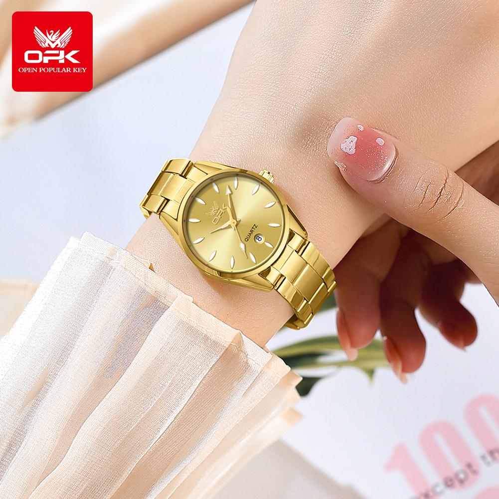OPK 6038 Gold Women Watch Luxury Elegant Stainless Steel Waterproof Quartz Watch for Women