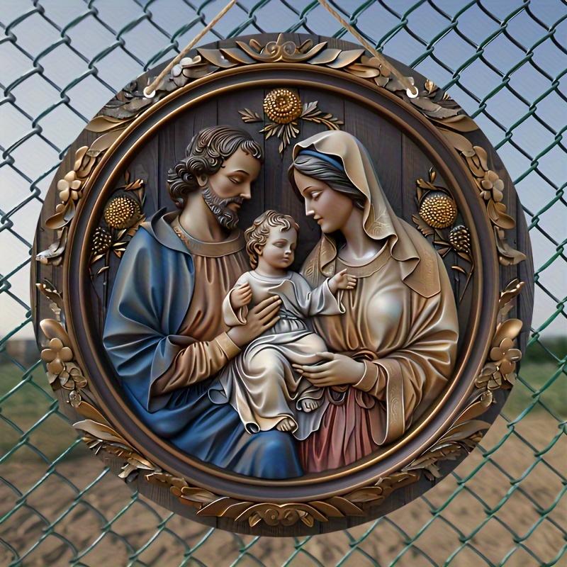 5 шт. венок на дверь из дерева с изображением Иосифа и Марии - круглая рождественская табличка диаметром 7,87 дюйма для крыльца, двора и настенного декора, идеальный подарок для любителей Иисуса