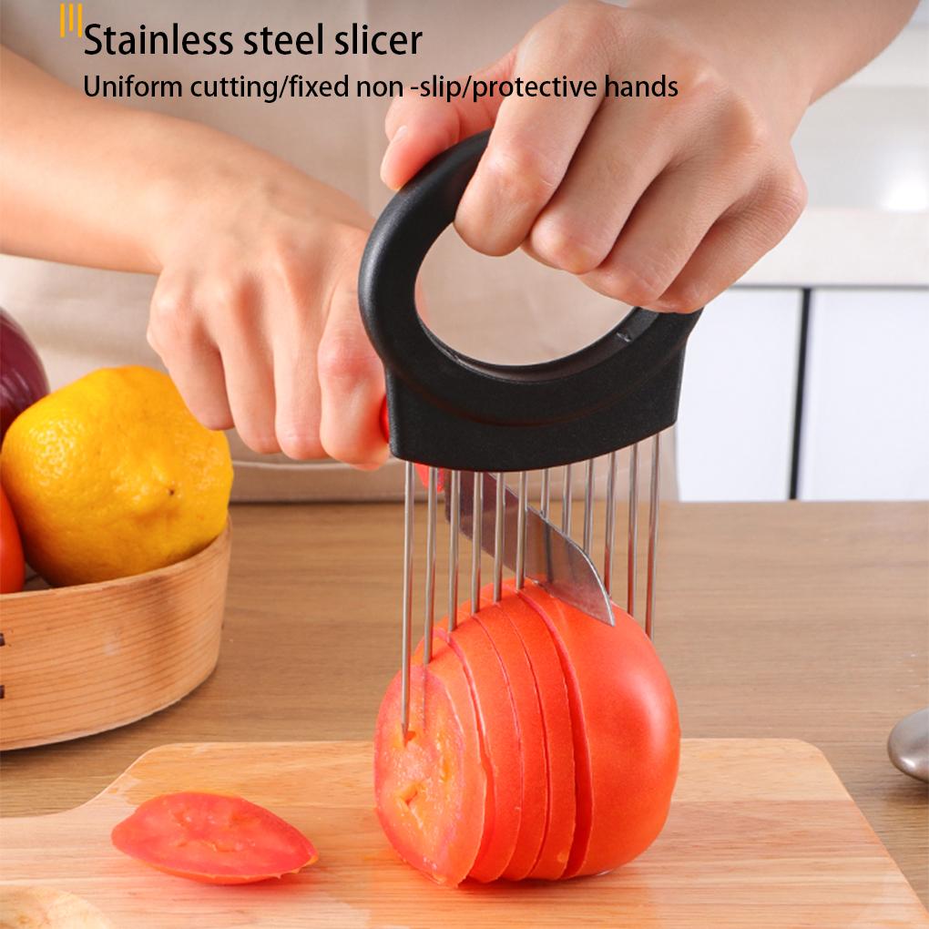 Stainless Onion Needle with Aid Holder Multifunction Easy Slicer Portable Tomato Safe Fork Handheld Vegetable Tool for