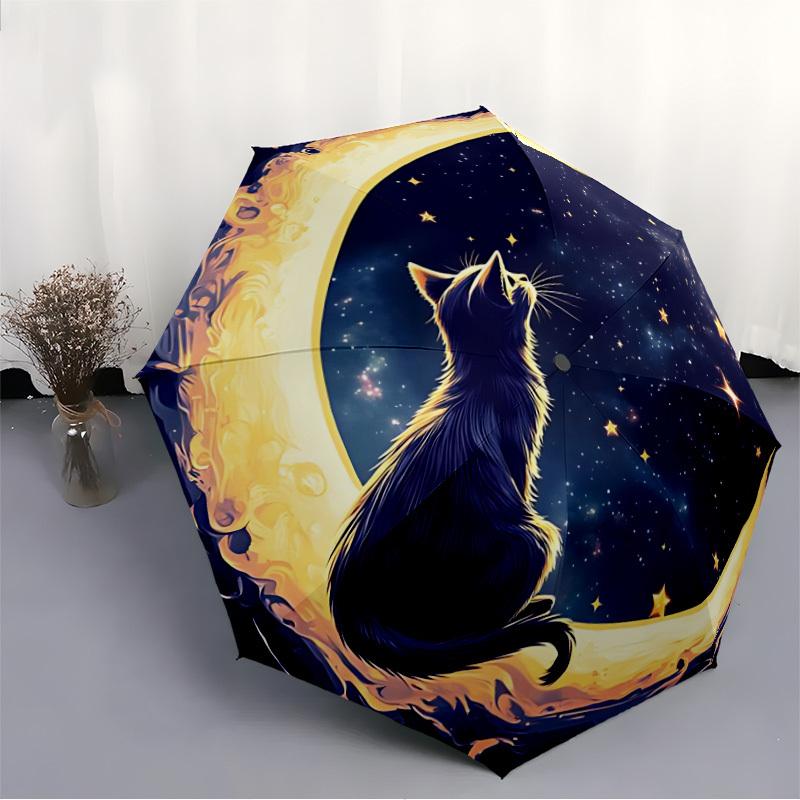 1pc Moonlit Whiskers Automatic Open/close Folding Compact Umbrella, 8-Rib Sturdy Canopy, Lightweight Portable, Commuting Use, Gift, Outdoor Umbrella,