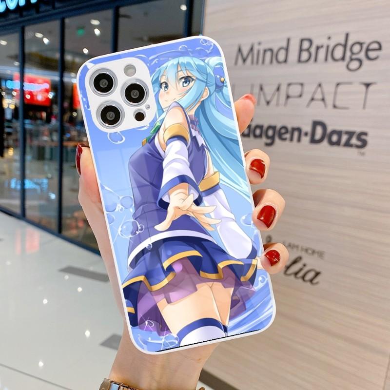 Милый чехол для телефона Konosuba Anime Girl для IPhone 14 13 12 11 Pro Max X XR XS 8 7 Plus, цветной чехол для телефона из жидкого стекла