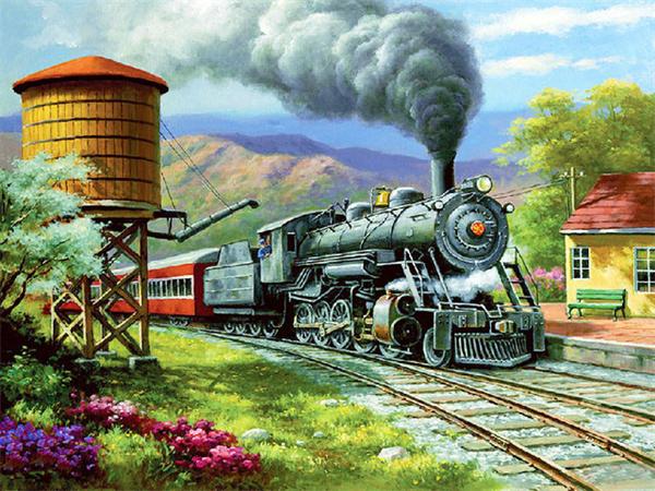 Алмазная живопись поезд полный квадрат круглая вышивка мозаика зимний пейзаж ручная работа настенный декор