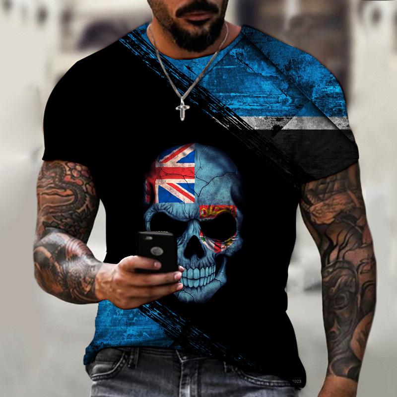 Летняя модная повседневная мужская футболка с ужасным черепом и 3D принтом, детские футболки с круглым вырезом и короткими рукавами, крутая уличная одежда, топы большого размера