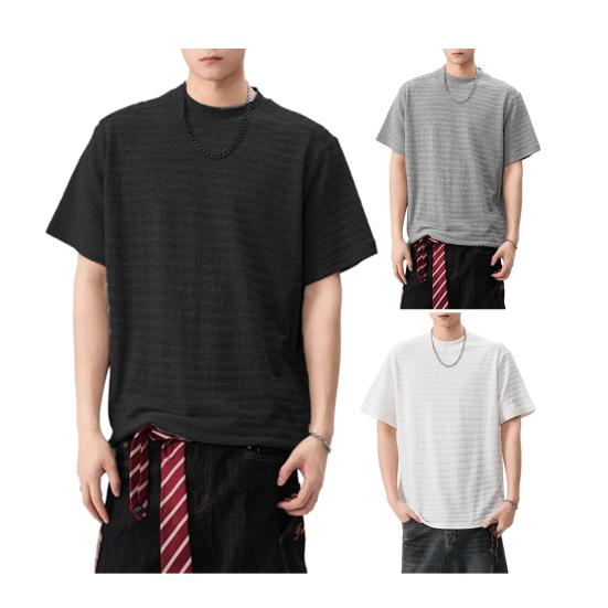 Мужская футболка с круглым вырезом и коротким рукавом, с 3D-полосатым жаккардовым узором, однотонная свободная летняя повседневная футболка