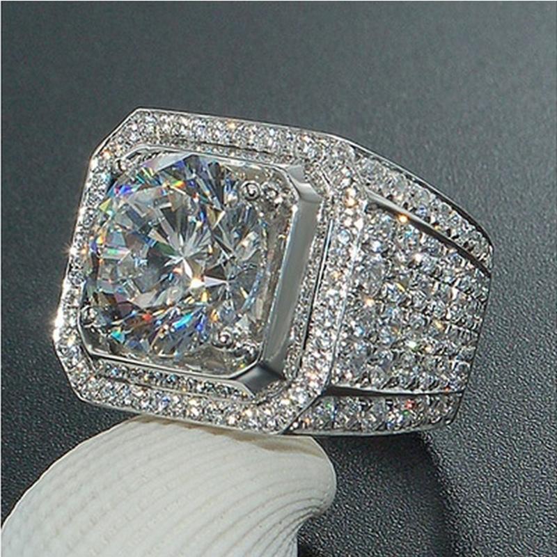 Luxury 925 Sterling Silver Ring With Zircon Crystal Ring For Men Jewelry Gift