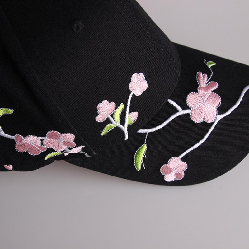 Бейсболки JK Korean Flower с вышивкой для женщин и девочек, симпатичные, сливовые, с длинными полями, солнцезащитные козырьки, хлопковые, регулируемые, спортивные