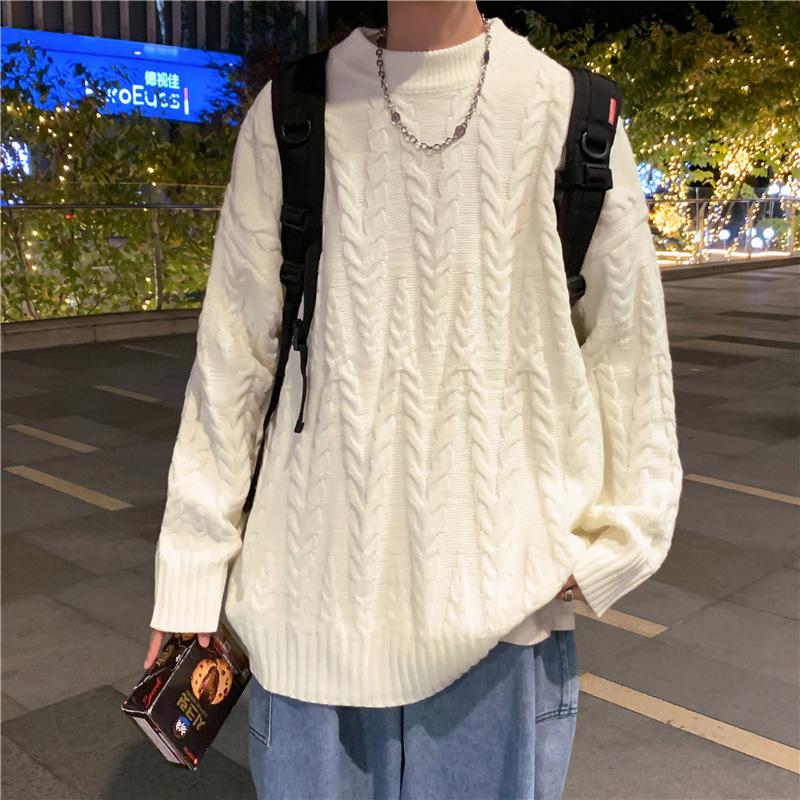 Новейшая мужская модная одежда Вязаный свитер из флиса Весна Осень Свободные однотонные подростковые топы для мужчин Пуловер с длинным рукавом Толстые мужские свитера