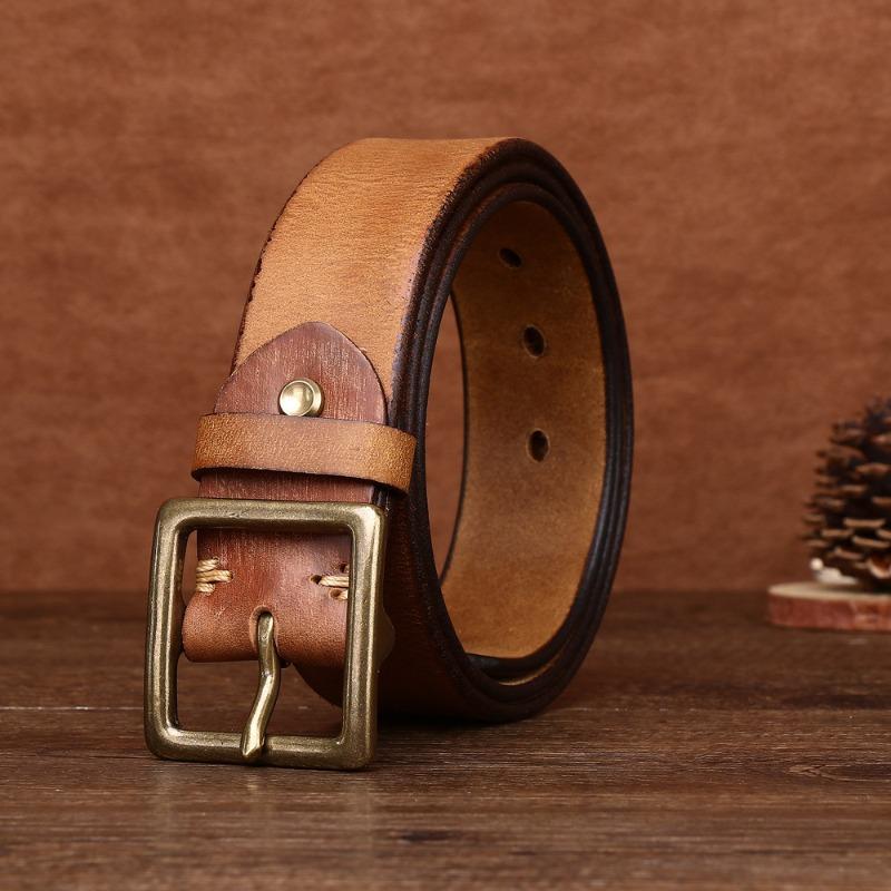 Ремень, первый слой, ретро-ремень, пряжка, повседневный ремень, модный джинсовый ремень ручной работы.