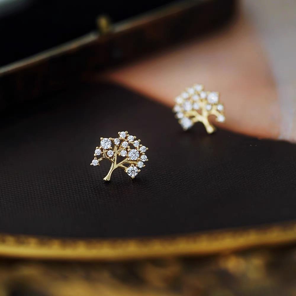 Серьги-гвоздики из стерлингового серебра S925 с изображением дерева желаний для женщин, необычный дизайн, инкрустированный цирконием, легкие роскошные темпераментные универсальные серьги