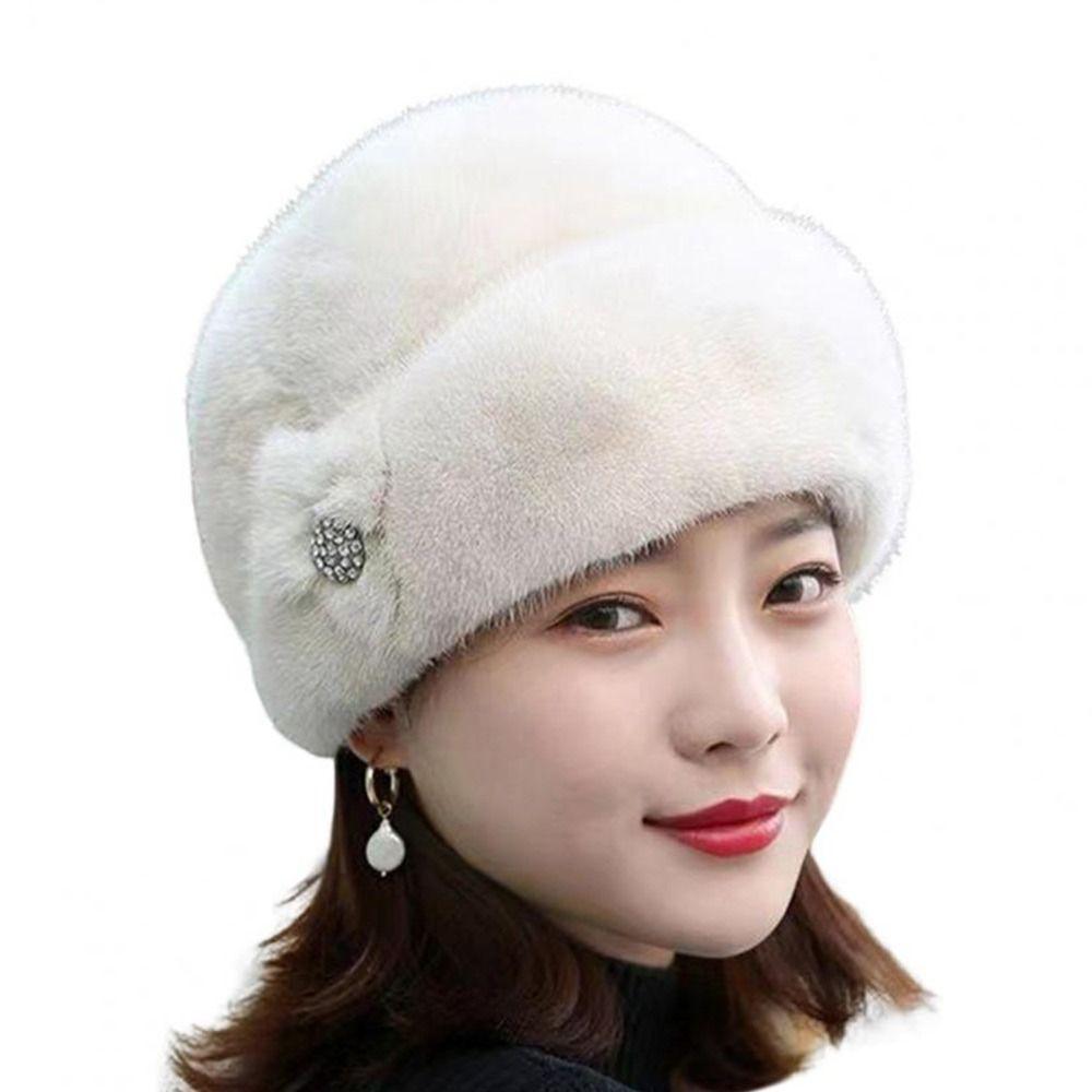 Thickened Winter Hat Flower Decor Thermal Hat Fashion Middle-aged Cap  Women
