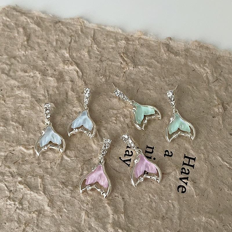 Серьги-гвоздики Design Sense Flash Diamond Colorful Fishtail, женские, нежные, сладкие, изящные, милые, модные, индивидуальные, универсальные серьги