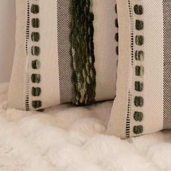 Boho Chenille Tufted Throw Pillow Cover Farmhouse Striped Decorative Cushion Case Square Pillowcase for Living Room Sofa Bed Couch Decor