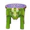 Hand-Crafted and Colorful Emboss Painted Wooden Elephant Shape Stool Cum Gardan Table,Decorative Showpiece (8 Inches Height, Green)