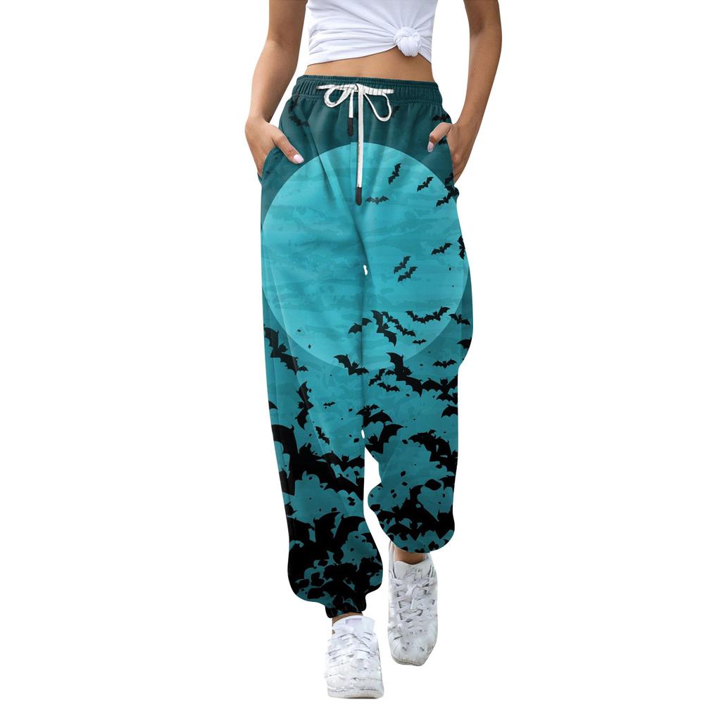 Women's Casual Fashion Halloween Printed Leisure Pants Sweatpants Trousers Drawstring Elastic Waist Drawstring Drawstring Pants