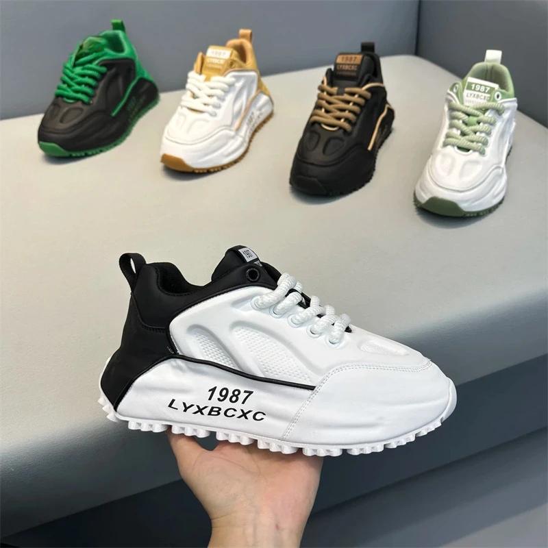 Мужские дизайнерские кроссовки Chunky Sneaker, модные повседневные туфли из натуральной воловьей кожи с увеличенной внутренней платформой