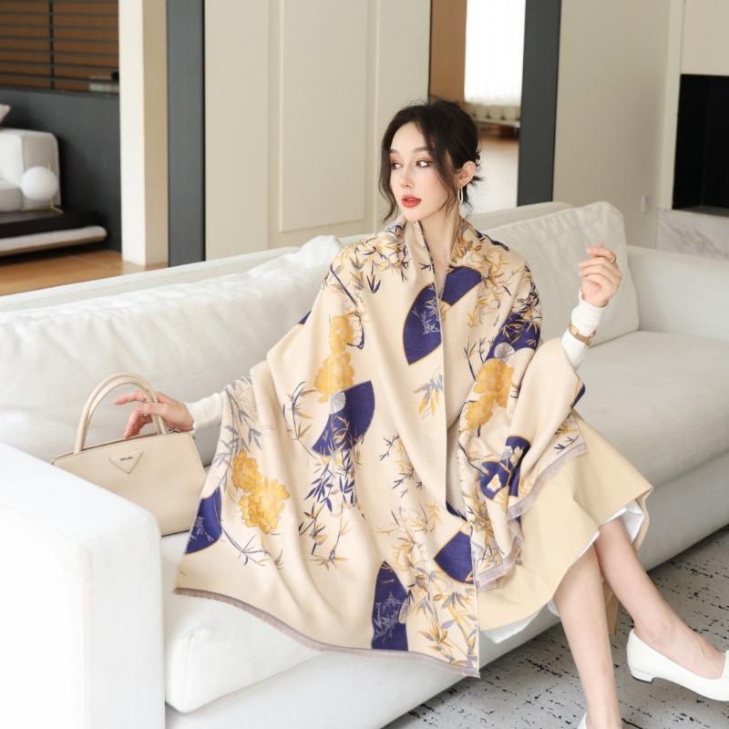 Long Scarf Mother Winter Imitation Cashmere Jacquard Versatile Warm Scarf Women's Retro Thickened Air Conditioner Shawl
