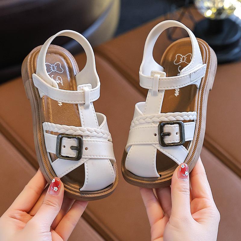 Детские сандалии принцессы Новые летние Нескользящая мягкая подошва Для девочек Средние и большие детские Туфли на липучках для маленьких детей Пляжные сандалии