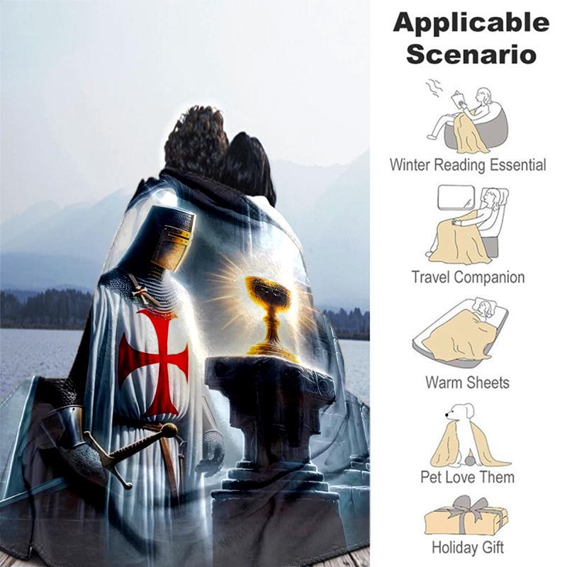 1pc Blanket Knights Templar1 Print Design, Lightweight Blanket for Sofa, Bed- Soft &Warm, Gift for All Seasons like Christmas, Halloween